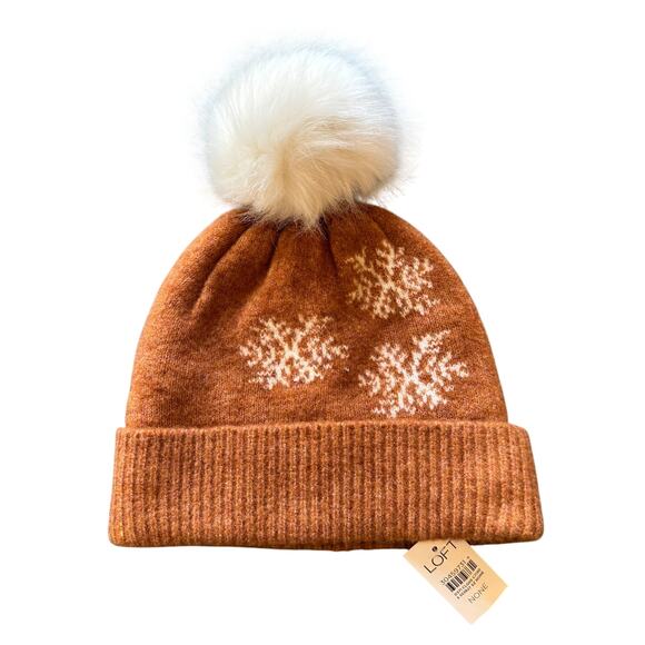 Ann Taylor Womens NWT Wool Blend Snowflake Hat with Pompom - Picture 1 of 4